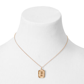 Gold Initial Rectangle Medallion Pendant Necklace - E,