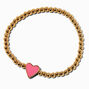 Pink Heart Charm Gold-tone Shot Bead Stretch Bracelet,