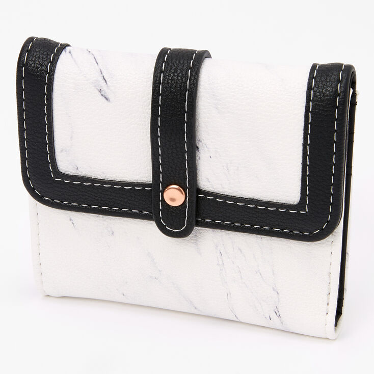 Claire's Petit portefeuille à trois compartiments noir et blanc effet marbré