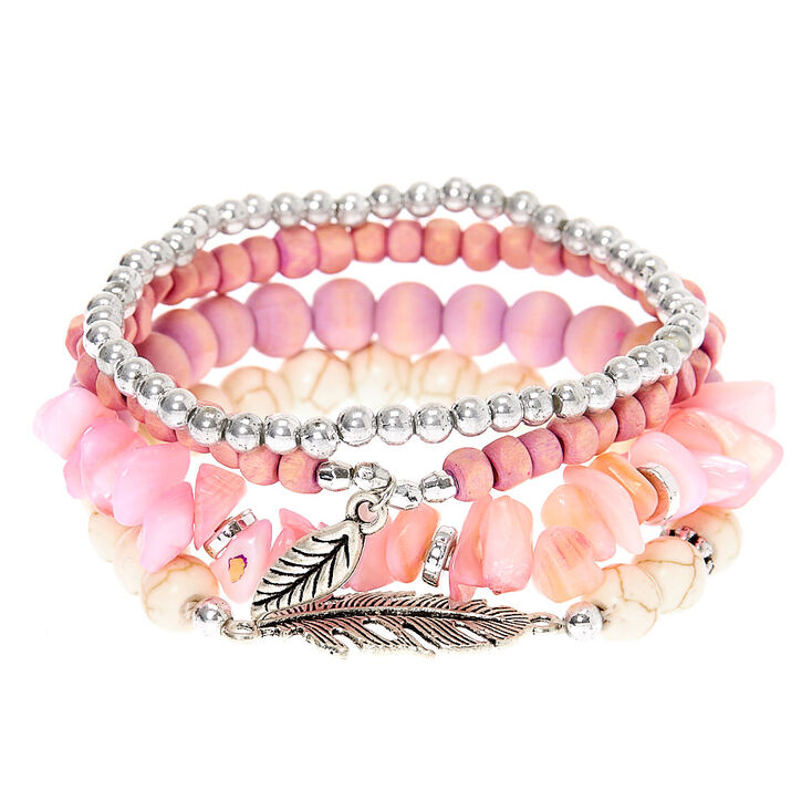 Claire's Bracelets élastiques perlés bois d'imitation - Lavande, lot de 4