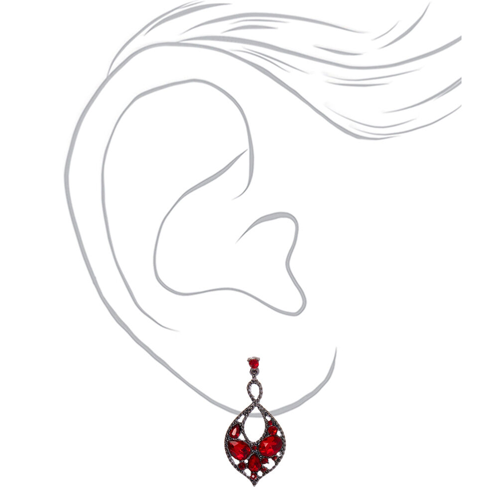 Hematite 1.5" Crystal Drop Earrings - Red,