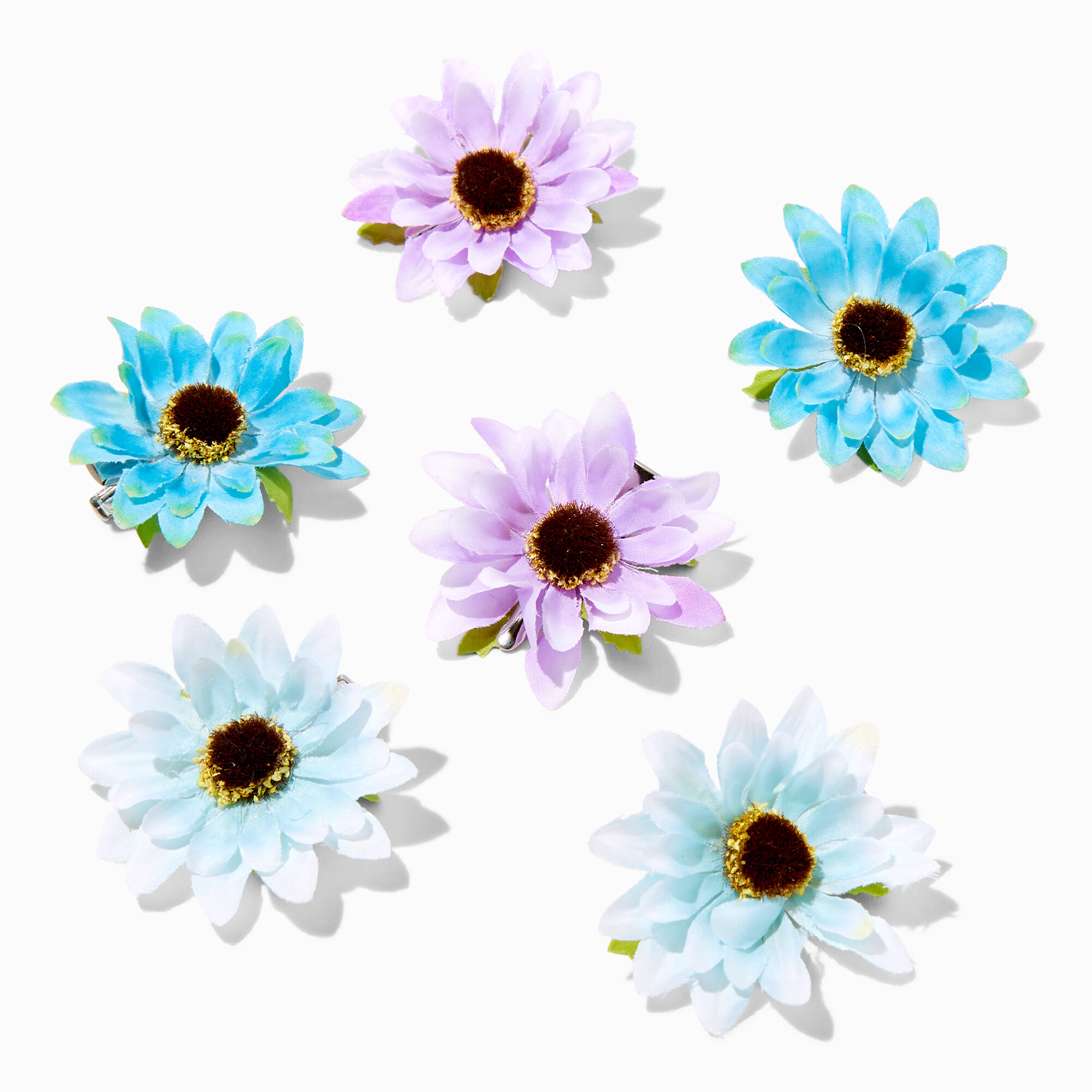 View Claires Purple Daisy Hair Clips 6 Pack Blue information