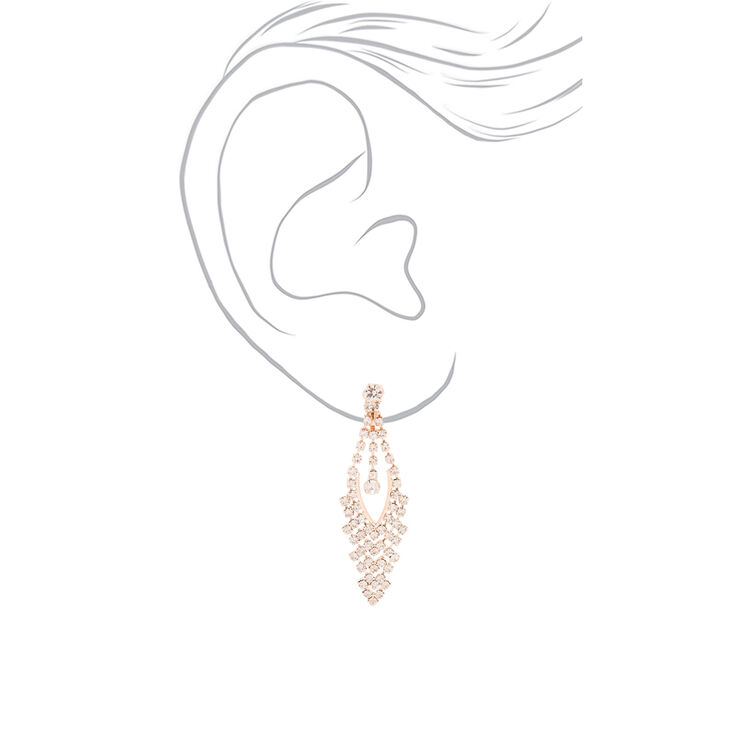 Rose Gold 2&quot; Clip On Drop Earrings,