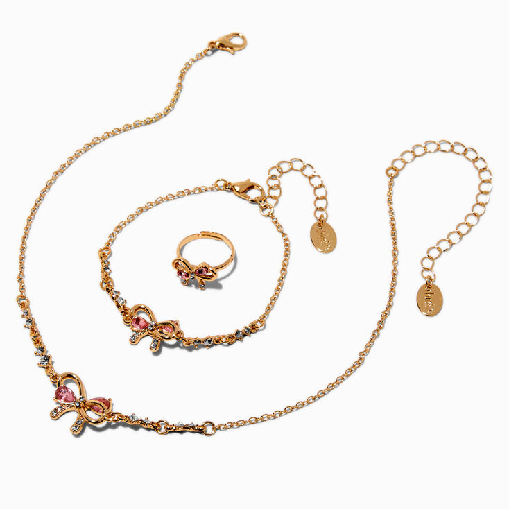 Claire&#39;s Club Special Occasion Bow Gold-tone Jewelry Set - 3 Pack,