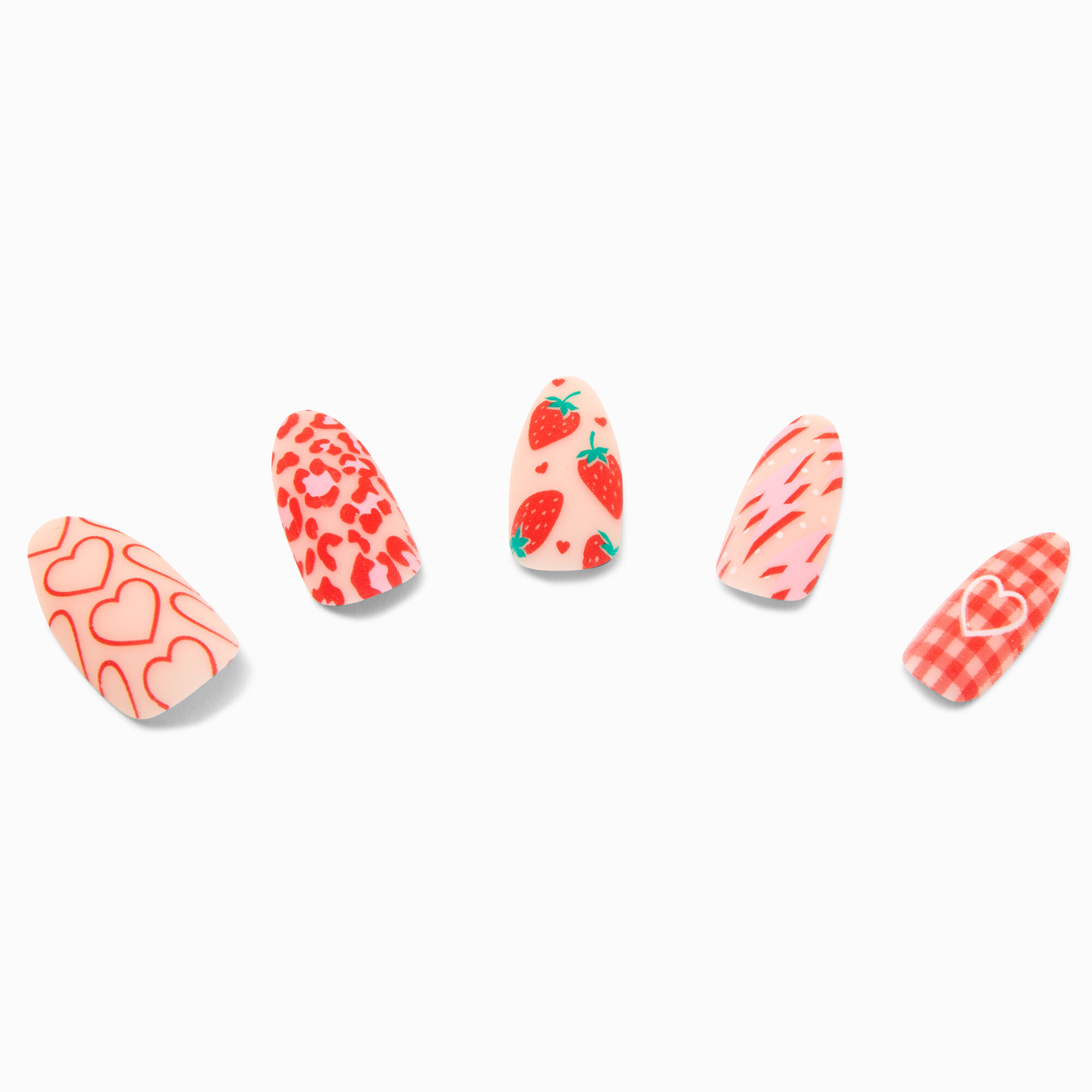 Pink Leopard Strawberry Stiletto Vegan Faux Nail Set - 24 Pack,