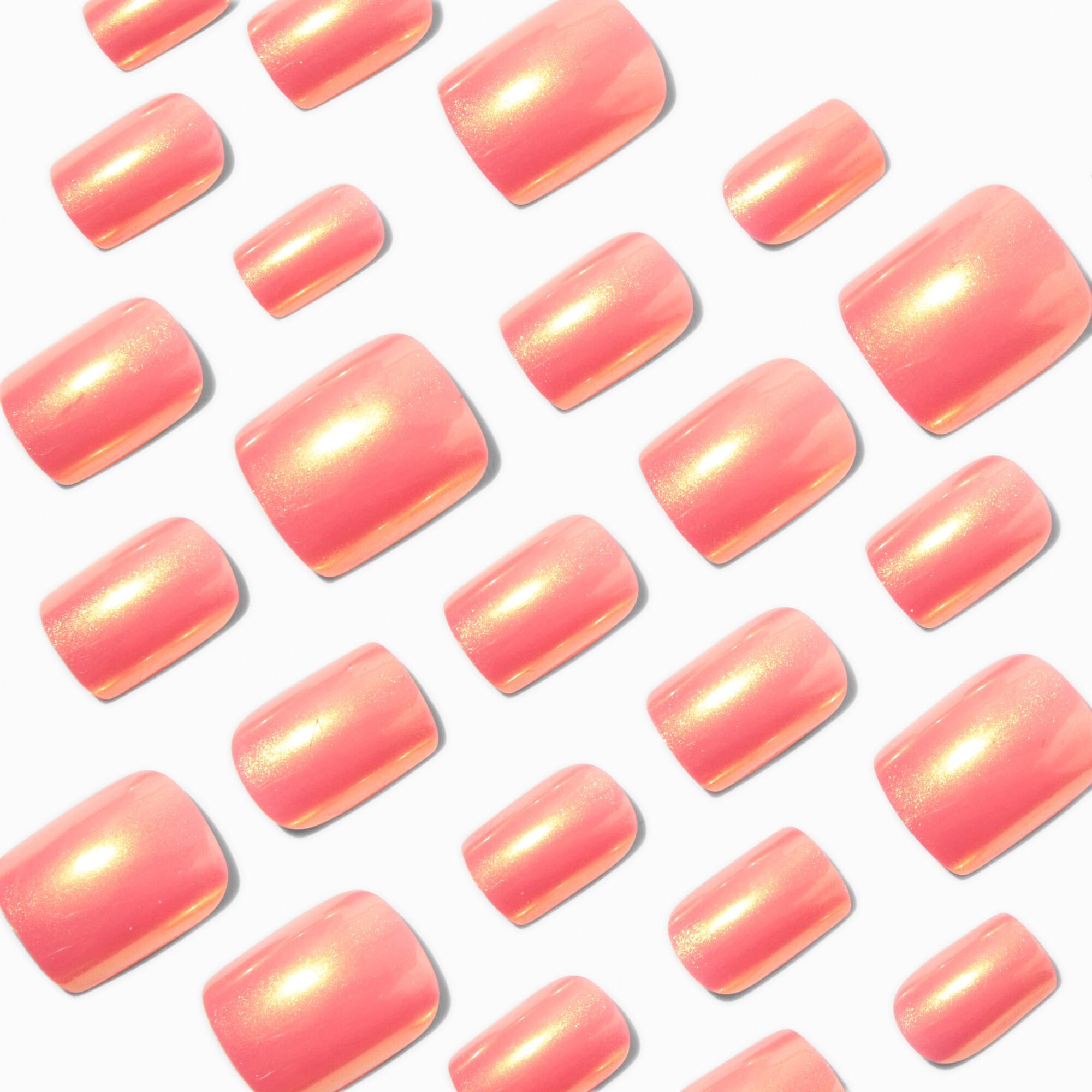 Coral Chrome Square Vegan Faux Nail Set - 24 Pack,