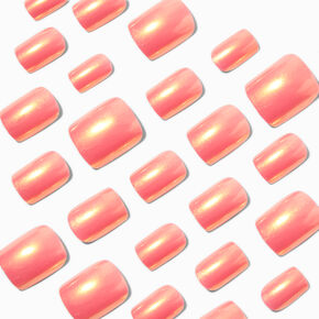 Coral Chrome Square Vegan Faux Nail Set - 24 Pack,