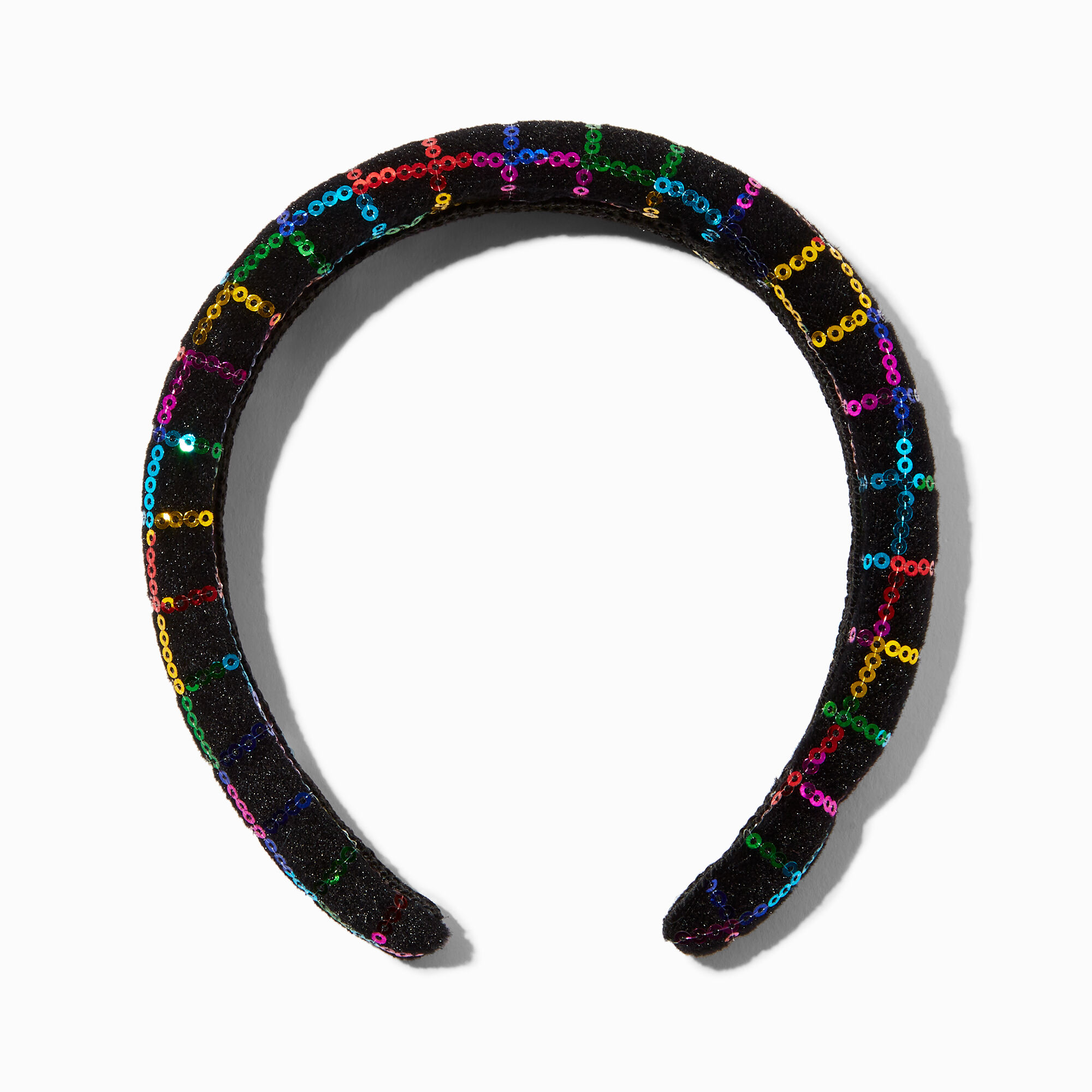 View Claires Rainbow Sequin Puffy Headband Black information