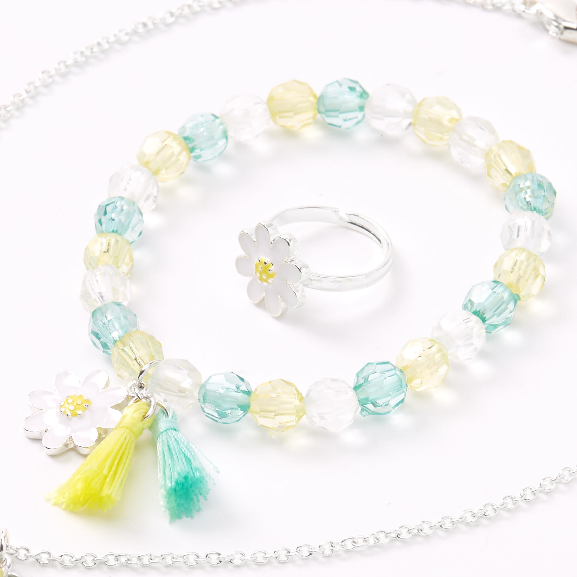 Claire's Club Mint & Yellow Daisy Tassel Jewellery Set,