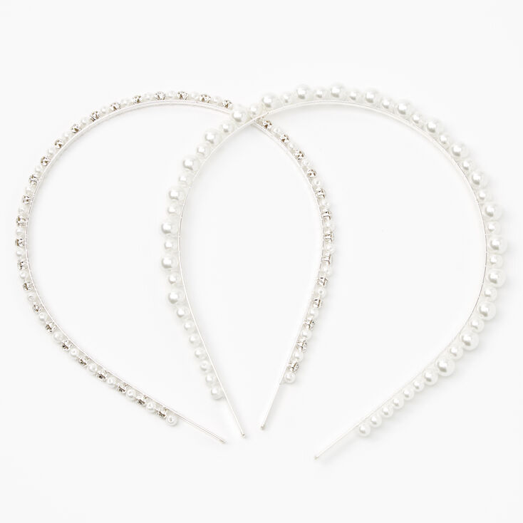 Chunky Pearl &amp; Faux Rhinestone Headbands - 2 Pack, Ivory,