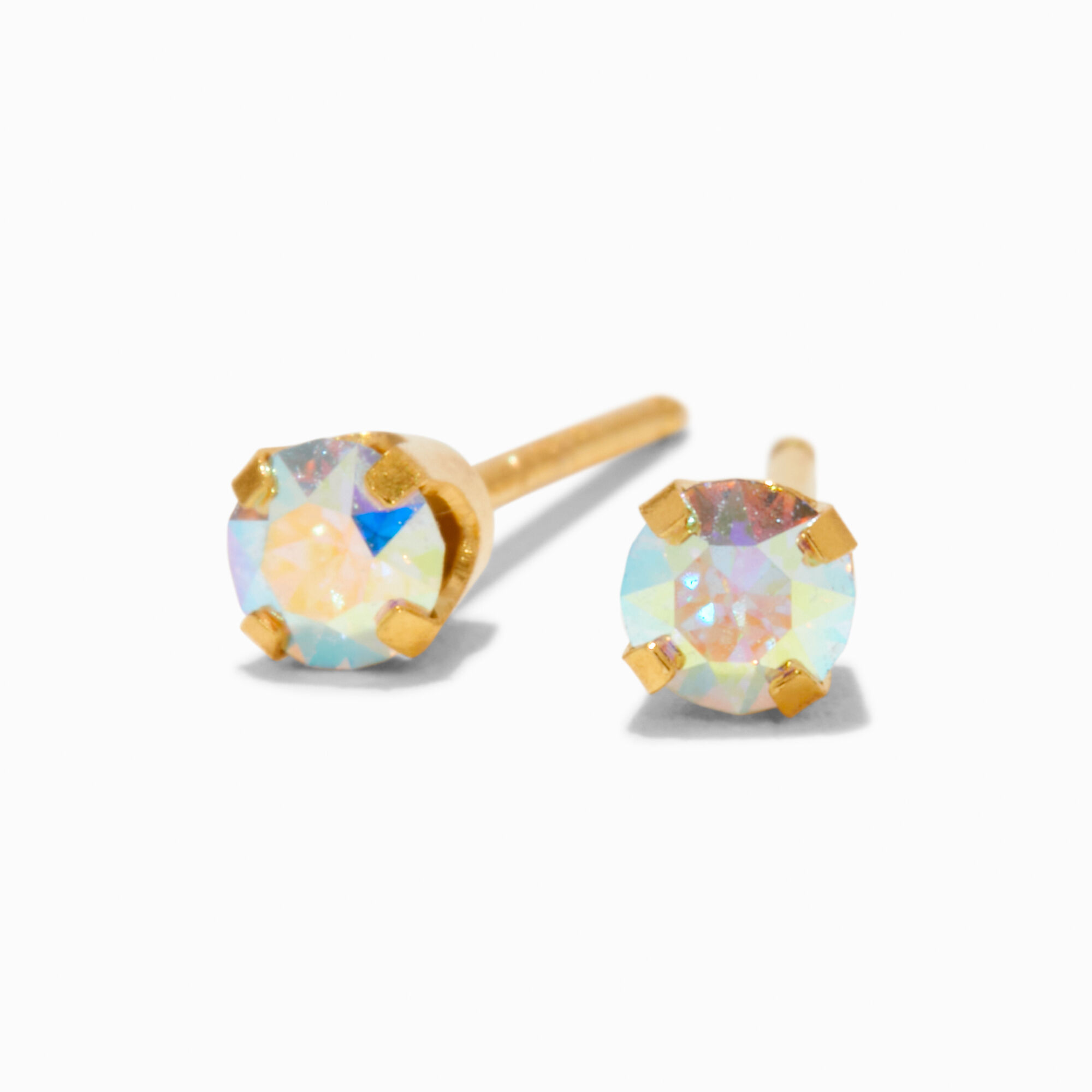 9ct Yellow Gold 3mm AB Crystal Studs Ear Piercing Kit with After Care Lotion,