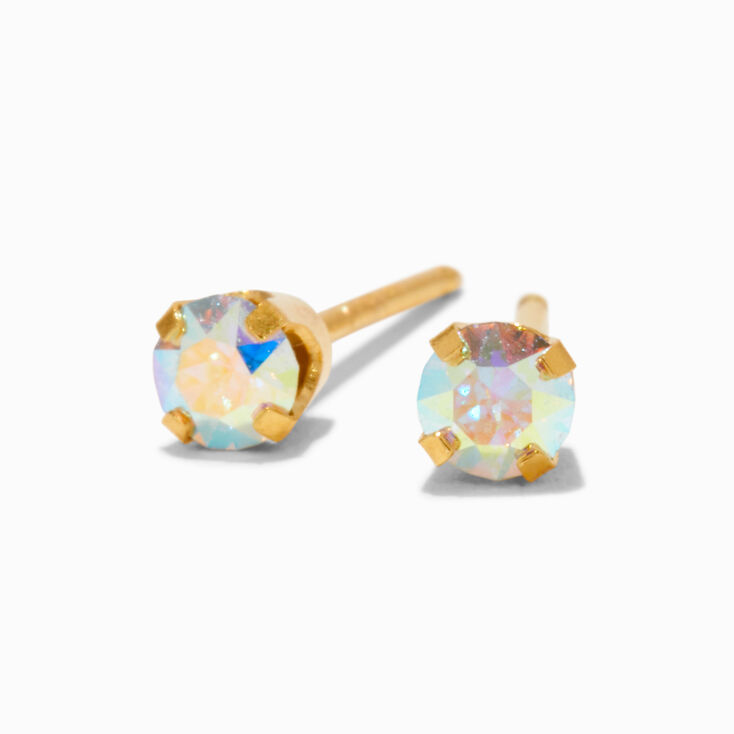 9ct Yellow Gold 3mm AB Crystal Studs Ear Piercing Kit with After Care Lotion,
