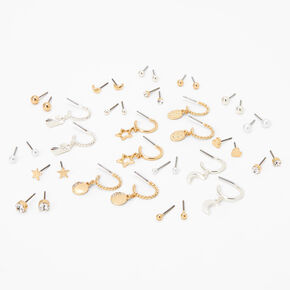 Boucles d&rsquo;oreilles perles d&#39;imitation c&eacute;lestes en m&eacute;taux mixtes - Lot de 20,