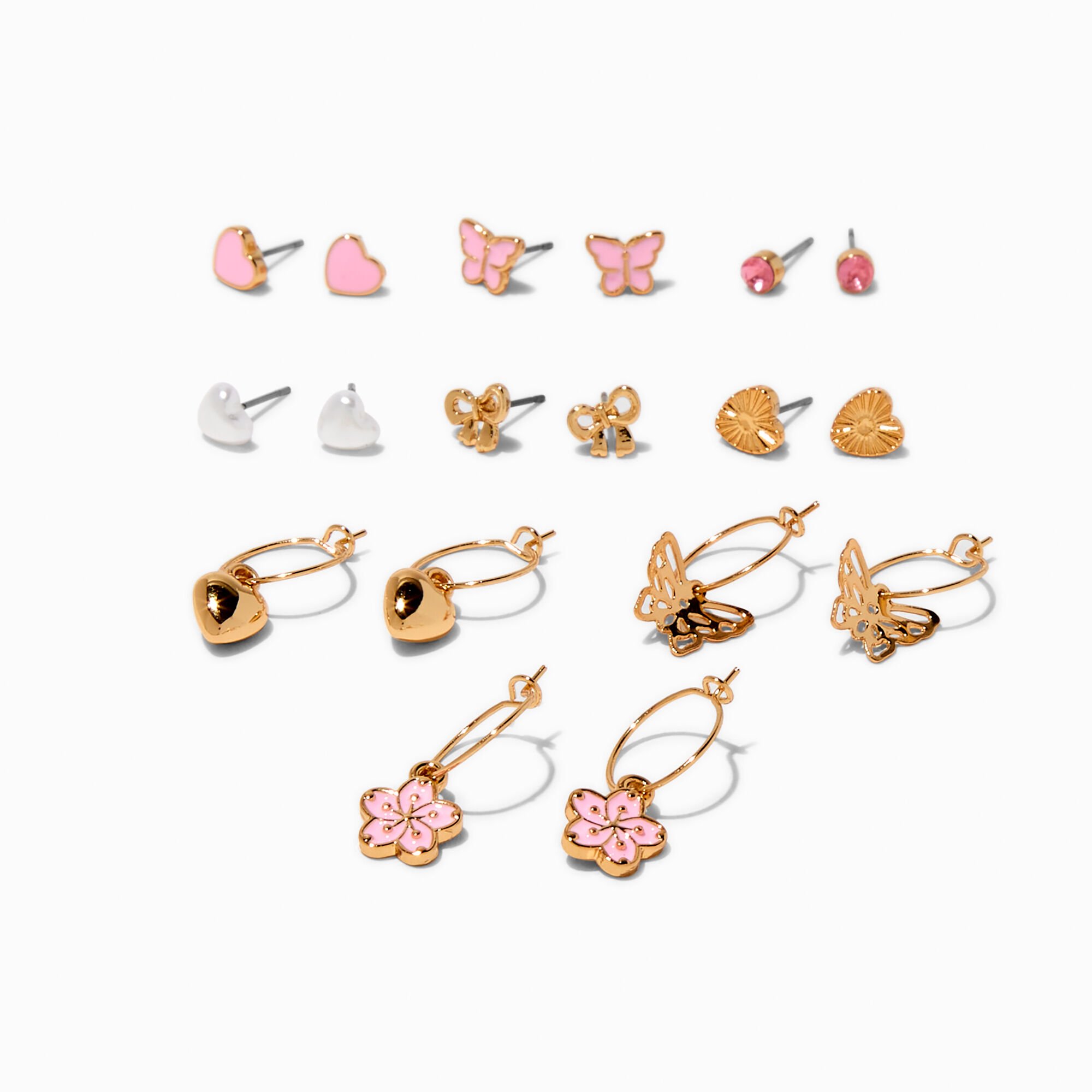 Boucles d'oreilles empilables rose pastel - Lot de 9,