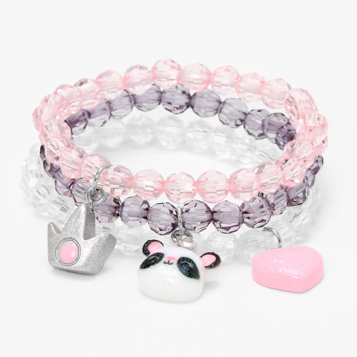 Claire&#39;s Club Glitter Panda Beaded Stretch Bracelets - 3 Pack,