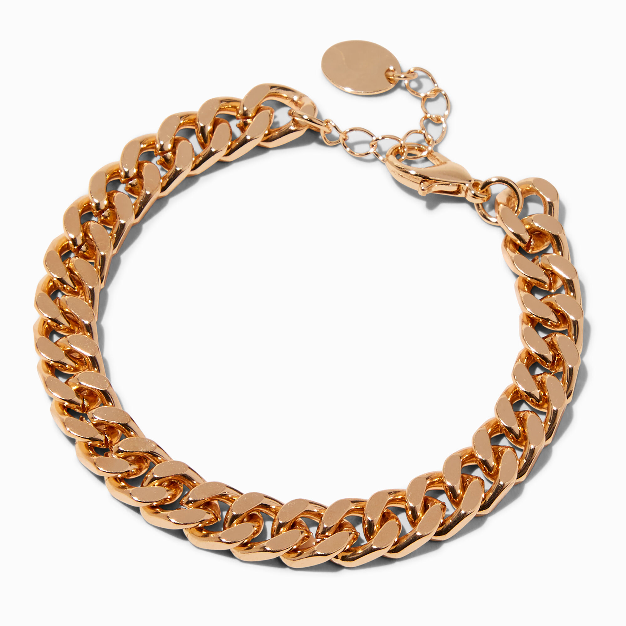 View Claires Tone Flat Curb Chain Bracelet Gold information