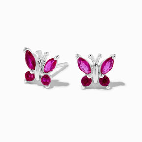C LUXE by Claire&#39;s Sterling Silver Fuchsia Cubic Zirconia Butterfly Earrings,