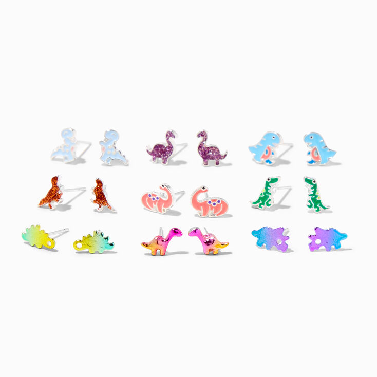 Mixed Dinosaur Silver Stud Earrings - 9 Pack,