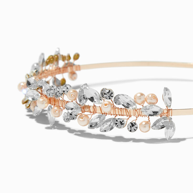 Rose Gold-tone Crystal Leaf &amp; Pearl Headband,