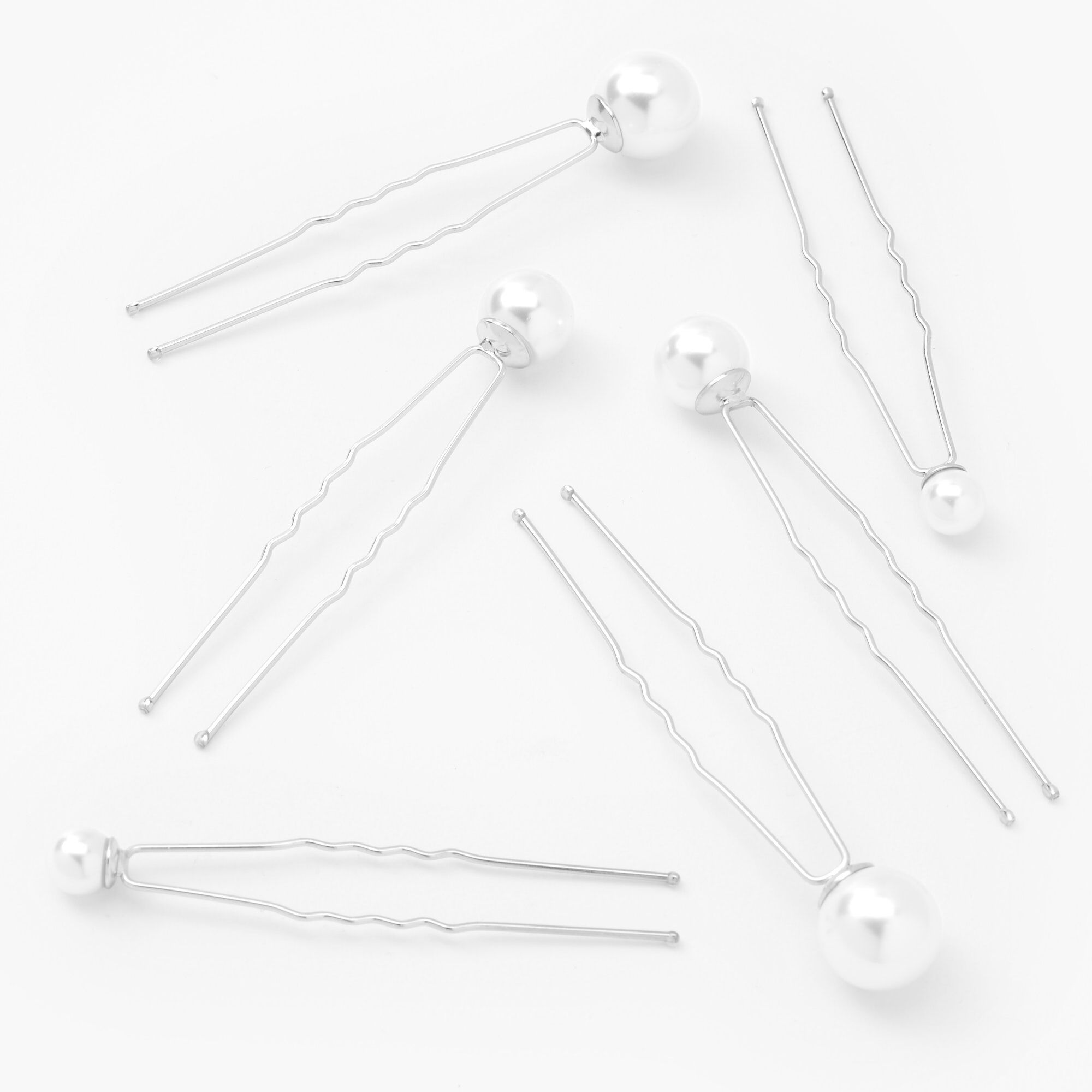 Graduated Pearl Hair Pins - White, 6 Pack,