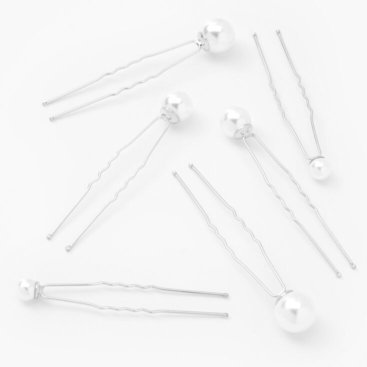 Graduated Pearl Hair Pins - White, 6 Pack,