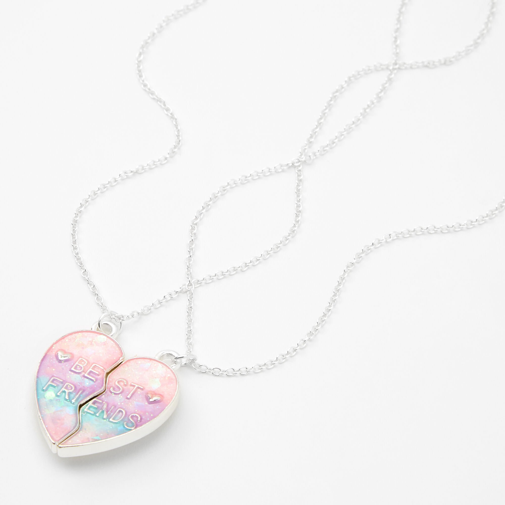 View Claires Best Friends Pastel Ombre Split Heart Pendant Necklaces 2 Pack Silver information