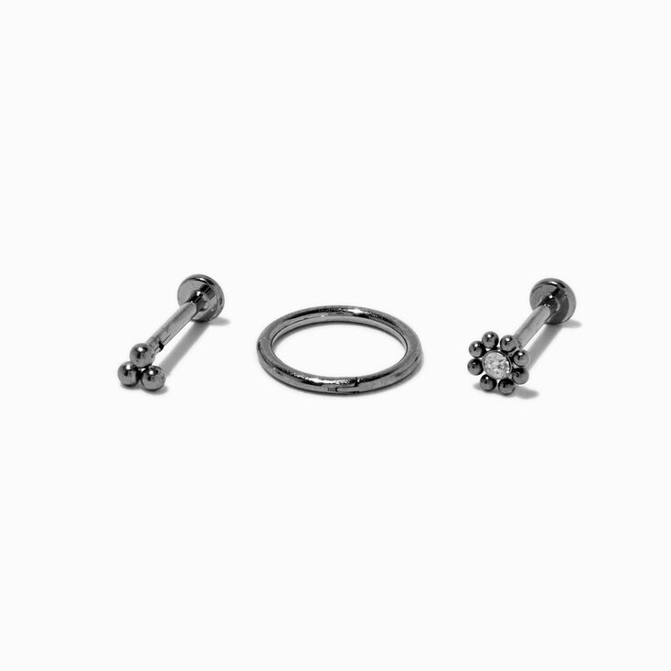 Silver-tone Titanium Cubic Zirconia Ball 18G Helix Earrings - 3 Pack,
