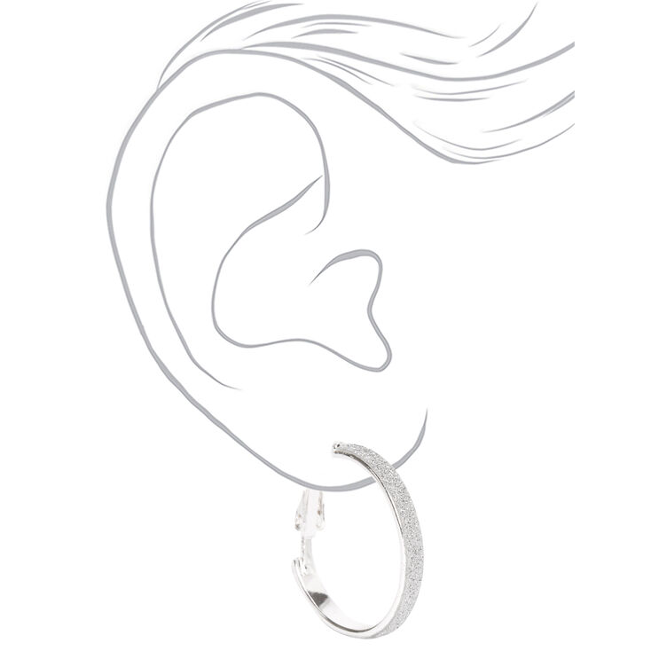 Silver-tone 20mm Thin Glitter Hoop Earrings,
