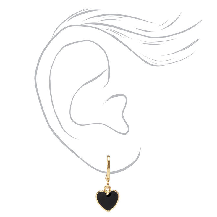 Gold 10MM Heart Drop Huggie Hoop Earrings,