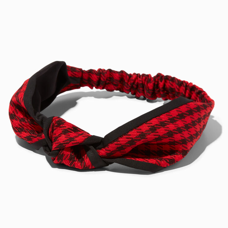 Black &amp; Red Houndstooth Knotted Bow Headwrap,