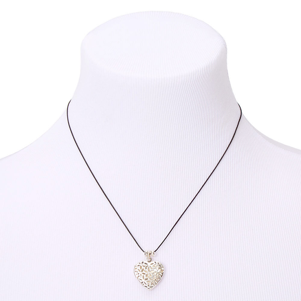 Silver Filigree Heart Locket Pendant Necklace,