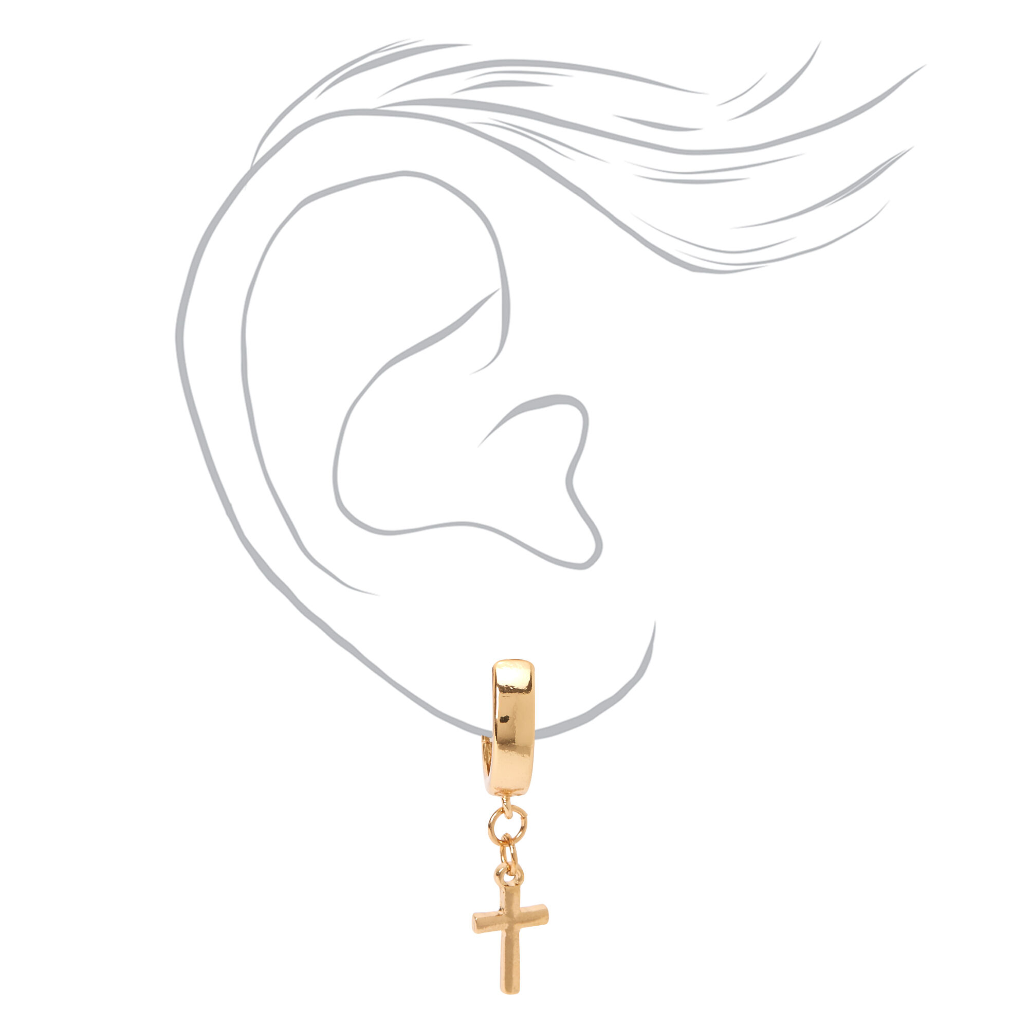 Gold-tone 15mm Cross Huggie Hoop Earrings,