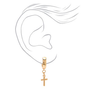 Gold 15MM Cross Huggie Hoop Earrings,