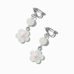 UV Color-Changing White Daisy Clip-On Drop Earrings,