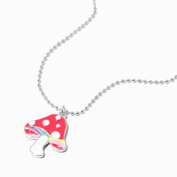 Red Groovy Mushroom Silver Pendant Necklace,