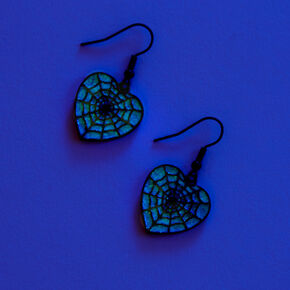 Spider Web Heart Glow in the Dark Drop Earrings,