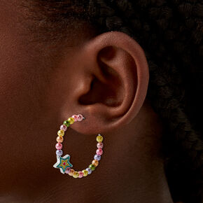 Rainbow Beaded Star Hoop Earrings,