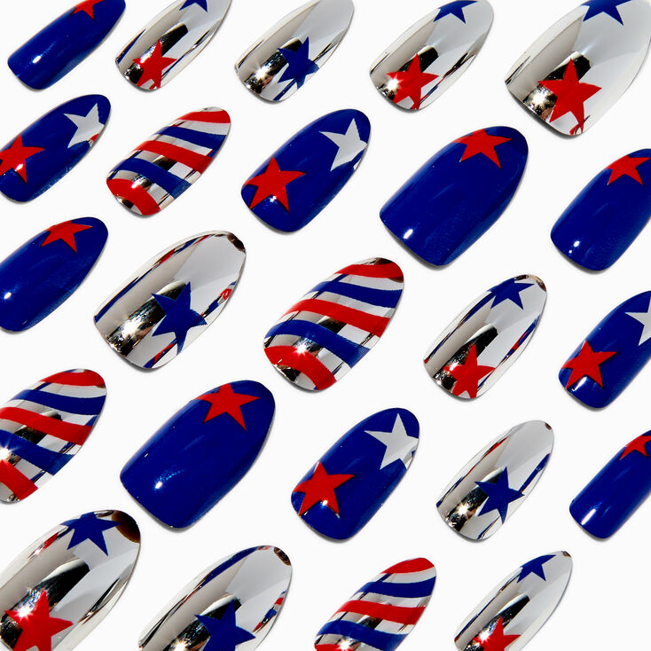 Stars &amp; Stripes Metallic Stiletto Press On Faux Nail Set - 24 Pack,