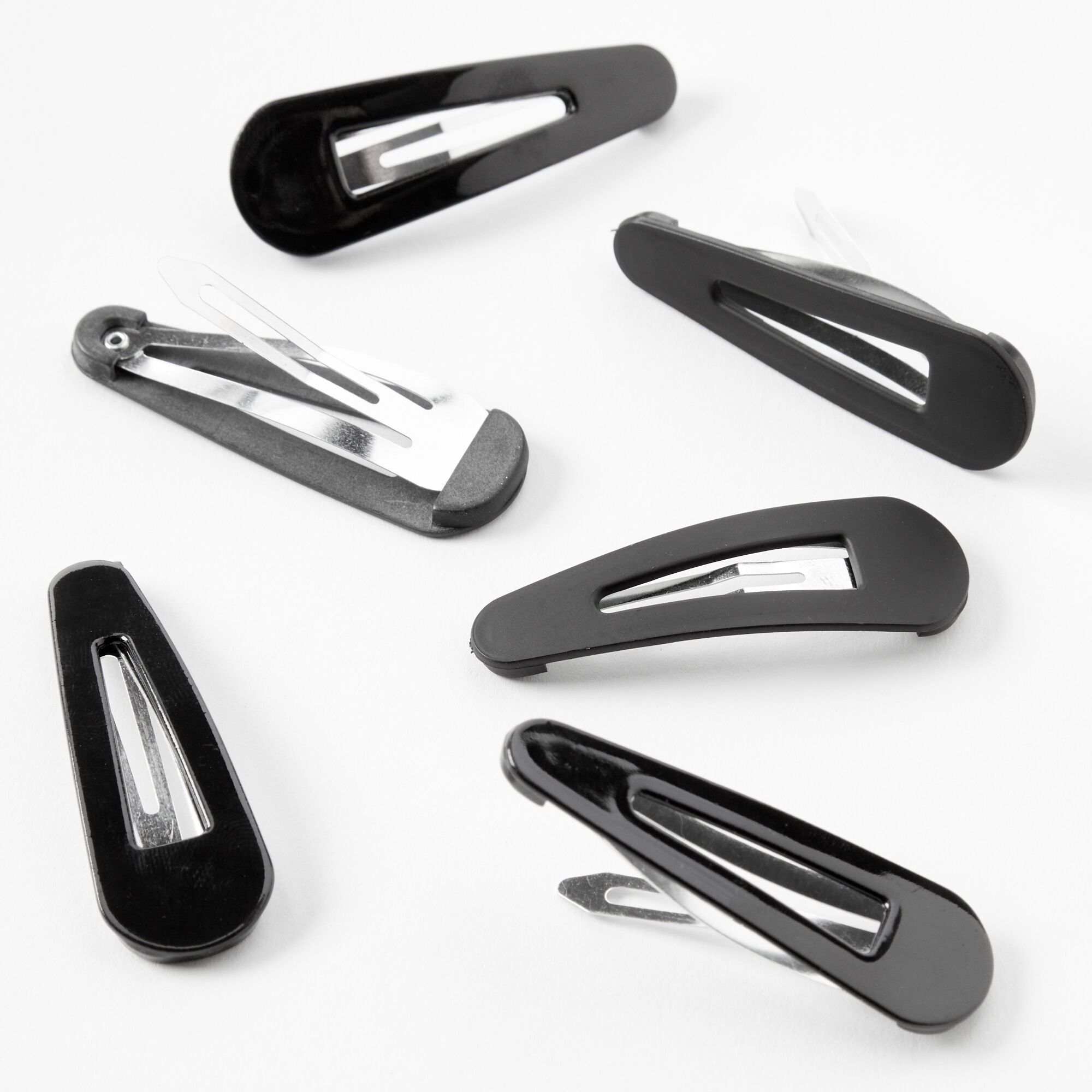 View Claires Shiny Matte Hair Clips 6 Pack Black information