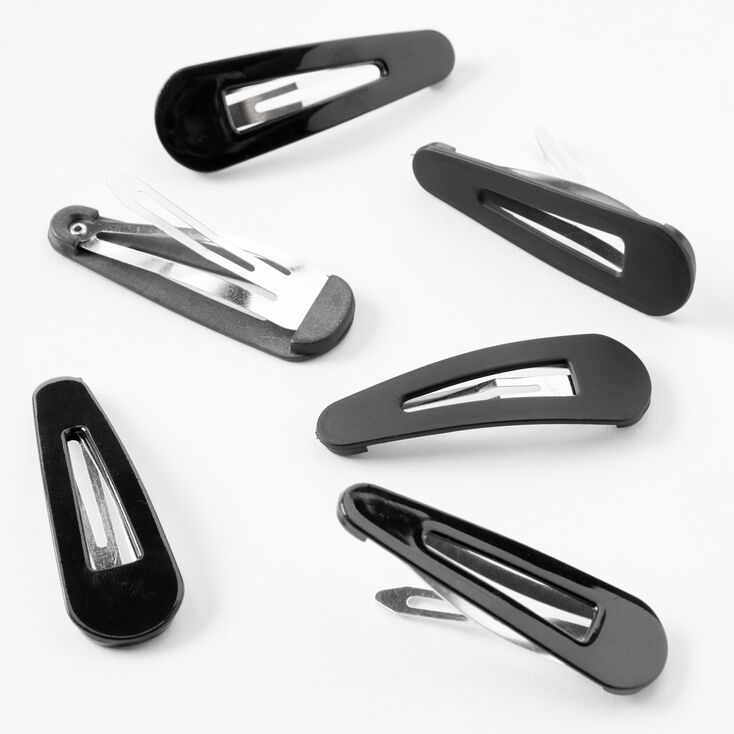 Shiny &amp; Matte Black Hair Clips - 6 Pack,