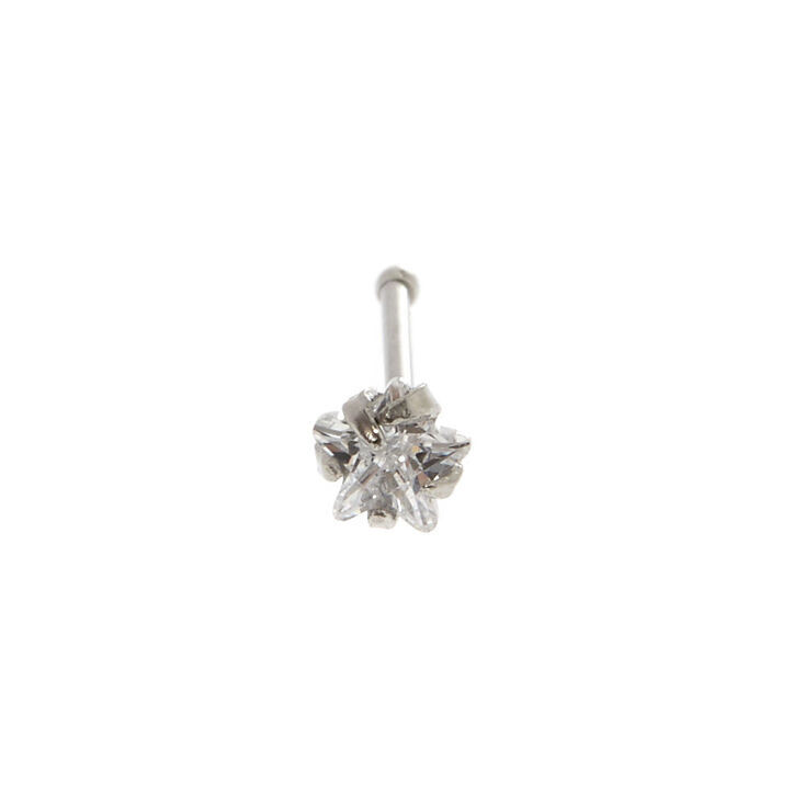22G Silver-tone Stainless Steel Cubic Zirconia Star Nose Stud,