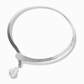 Pearl Charm Textured Silver-tone Collar Necklace,