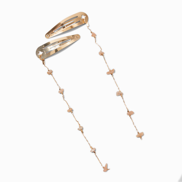 Boho Pink Stone Charm Snap Hair Clips - 2 Pack,