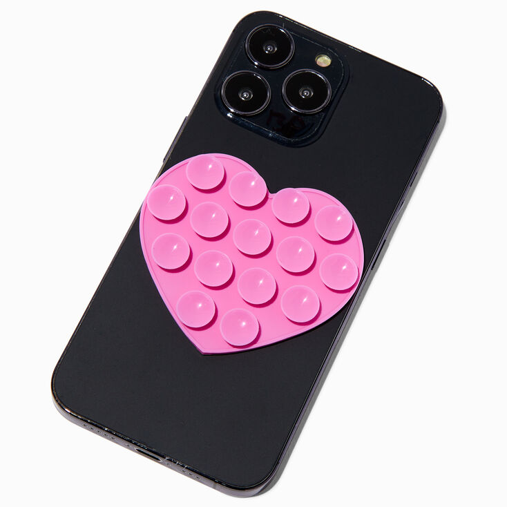 Support adh&eacute;sif pour coque de portable &agrave; ventouse en silicone c&oelig;ur rose,