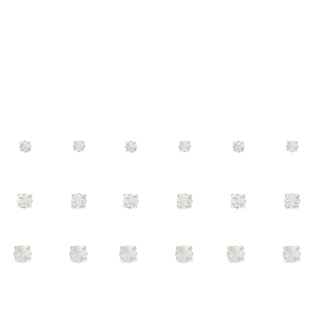 Silver Graduated Embellished Square Stud Earrings 9 Pack