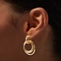 Gold-tone Triple Ring Door Knocker Drop Earrings,