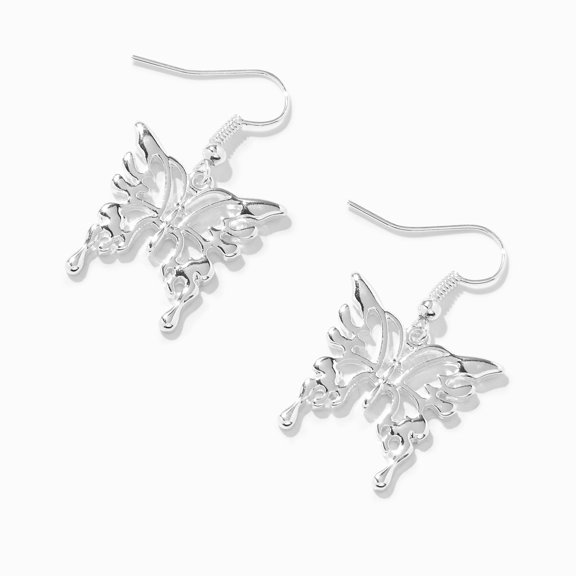 Silver Flame Butterfly 1" Drop Earrings,