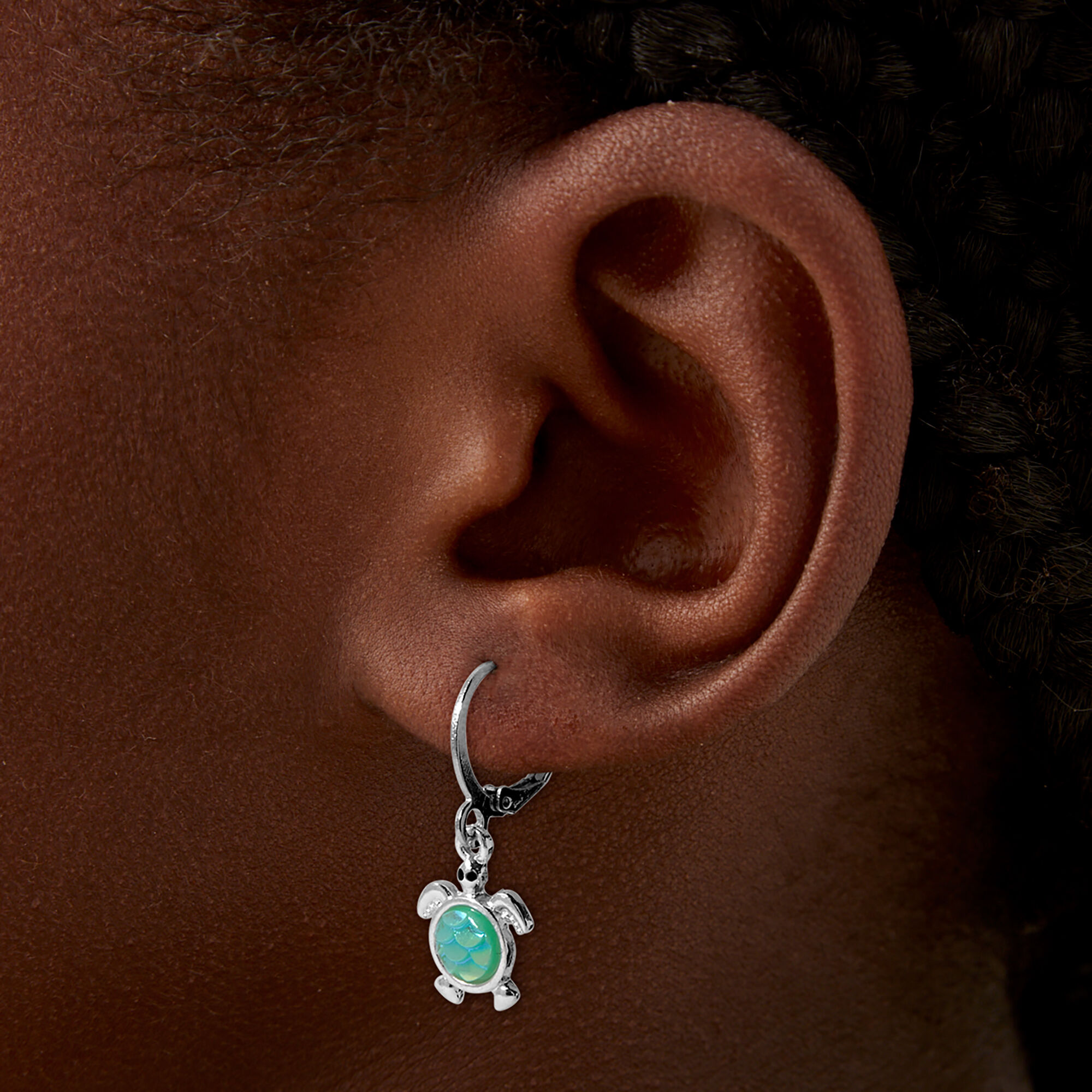 Green UV Colour-Changing Turtle Drop Earrings,