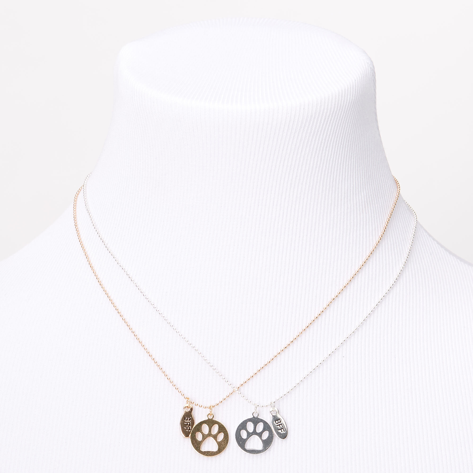Mixed Metal Best Friends Paw Cut Out Pendant Necklaces - 2 Pack,