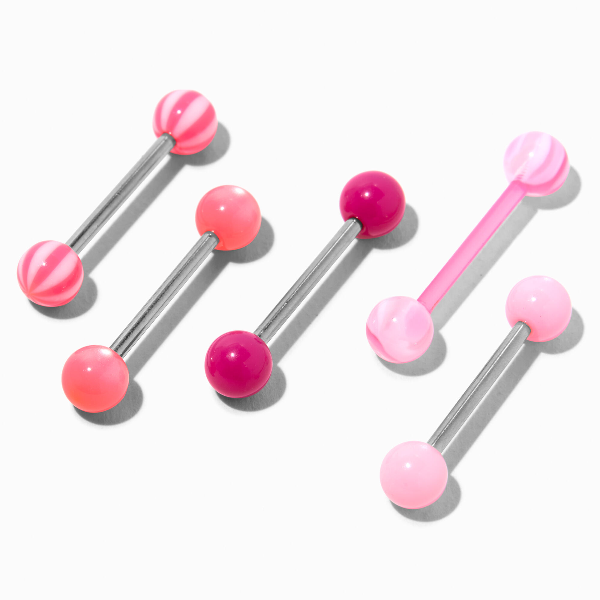 Pink Swirl 14G Barbell Tongue Rings 5 Pack